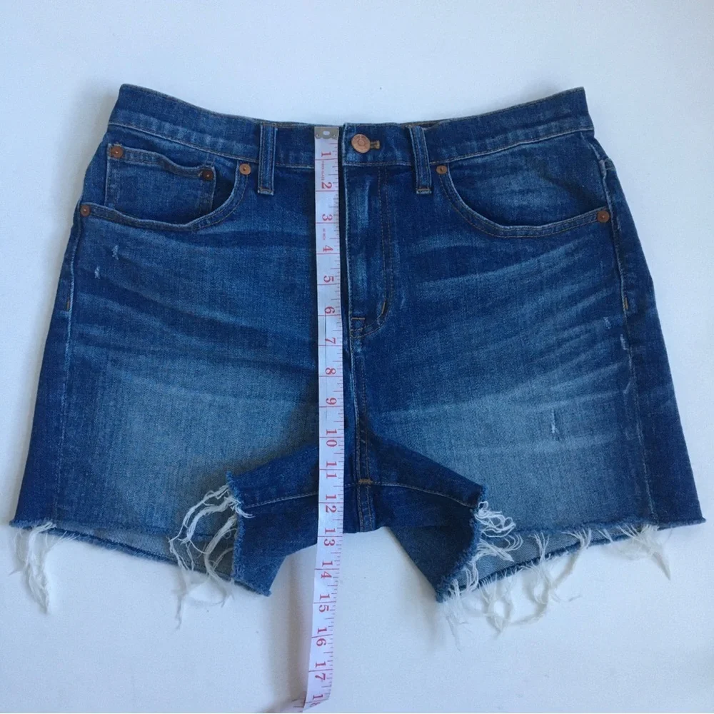 Madewell High Rise Blue Denim Jean Shorts Raw Hem Size 29
